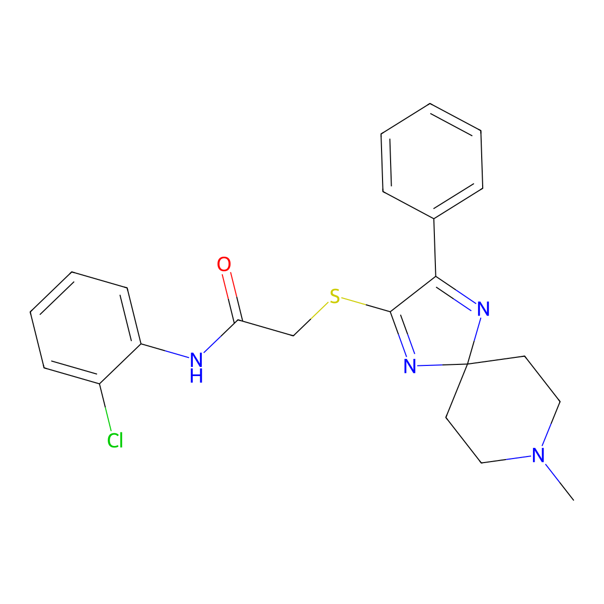 N-(2-chlorophenyl)-2-((8-methyl-3-phenyl-1,4,8-triazaspiro[4.5]deca-1,3-dien-2-yl)thio)acetamide molecular structure, CAS 1189468-41-4