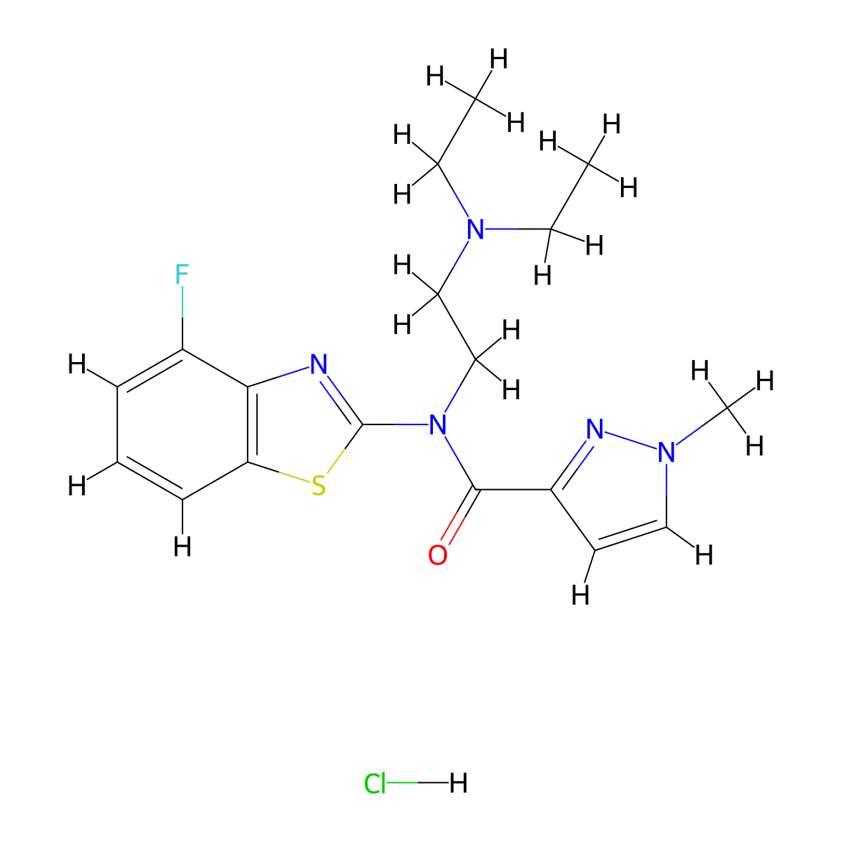 N-(2-(diethylamino)ethyl)-N-(4-fluorobenzo[d]thiazol-2-yl)-1-methyl-1H-pyrazole-3-carboxamide hydrochloride molecular structure, CAS 1189469-43-9