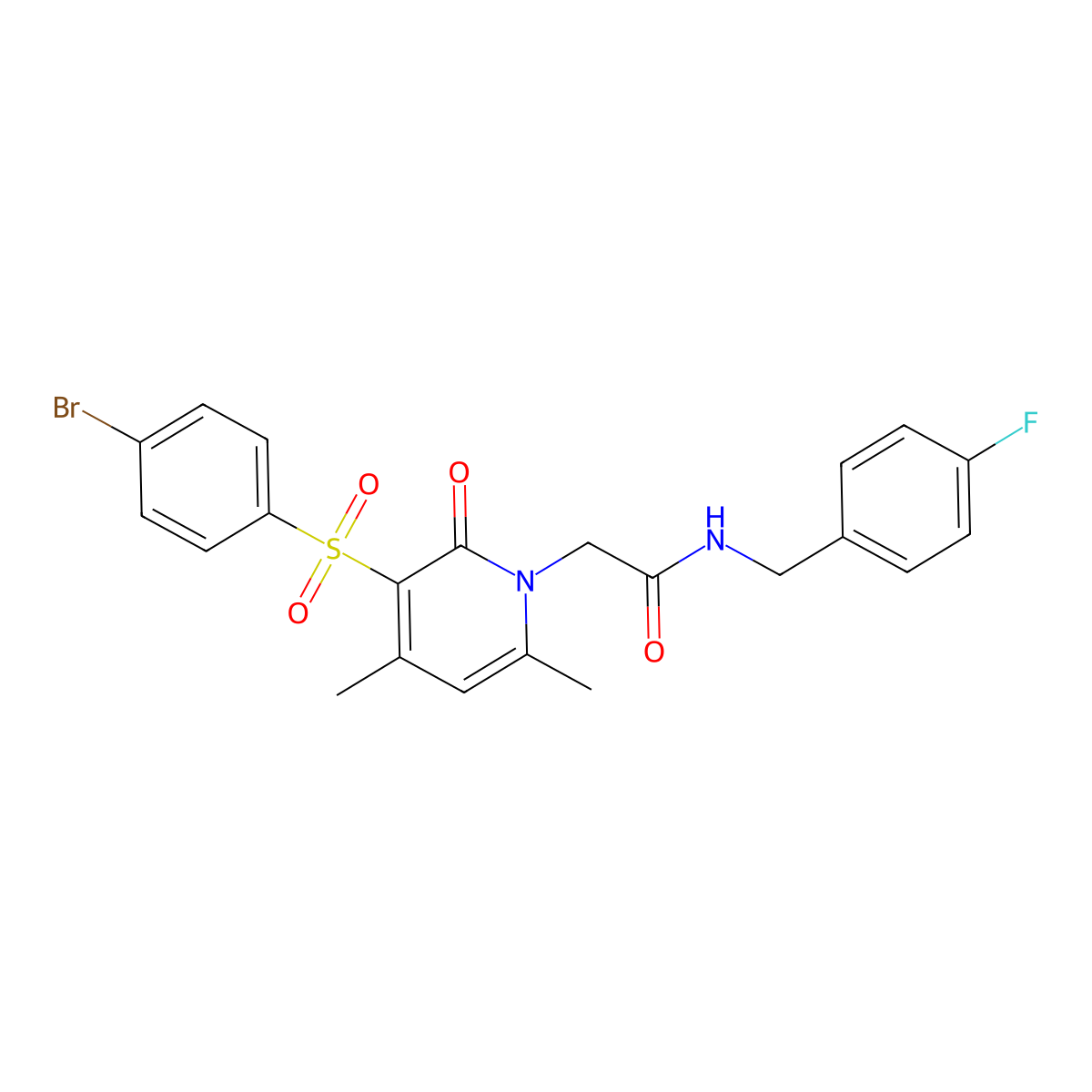 2-(3-((4-bromophenyl)sulfonyl)-4,6-dimethyl-2-oxopyridin-1(2H)-yl)-N-(4-fluorobenzyl)acetamide molecular structure, CAS 1189469-58-6