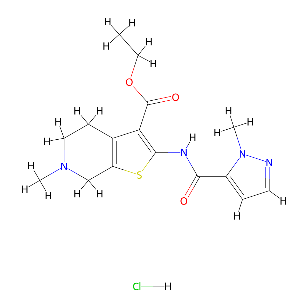 ethyl 6-methyl-2-(1-methyl-1H-pyrazole-5-carboxamido)-4,5,6,7-tetrahydrothieno[2,3-c]pyridine-3-carboxylate hydrochloride molecular structure, CAS 1189469-68-8