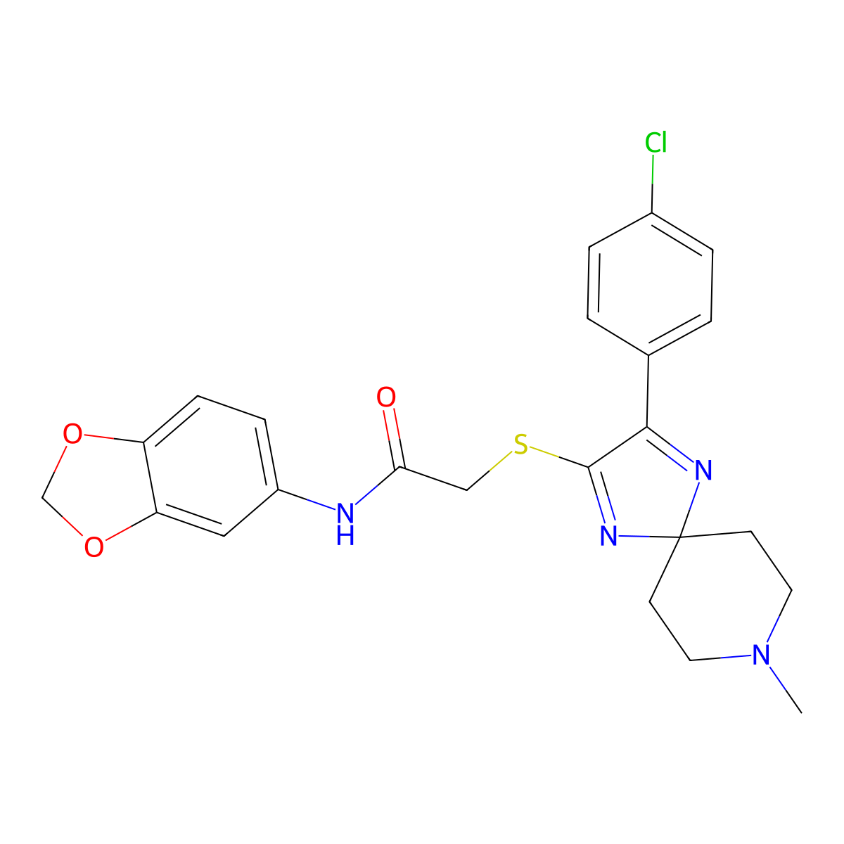 N-(2H-1,3-Benzodioxol-5-YL)-2-{[3-(4-chlorophenyl)-8-methyl-1,4,8-triazaspiro[4.5]deca-1,3-dien-2-YL]sulfanyl}acetamide molecular structure, CAS 1189469-72-4