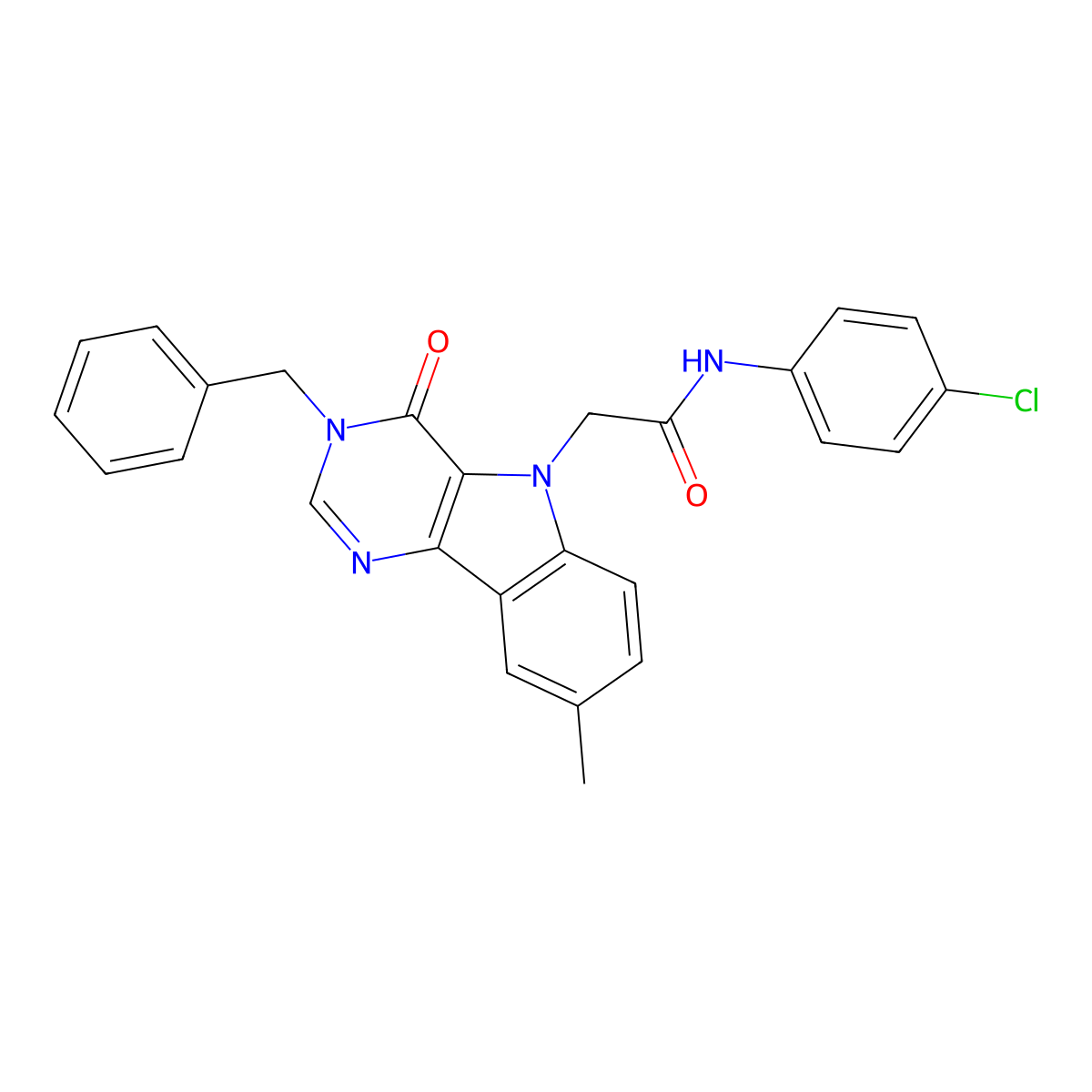2-(3-benzyl-8-methyl-4-oxo-3H-pyrimido[5,4-b]indol-5(4H)-yl)-N-(4-chlorophenyl)acetamide molecular structure, CAS 1189469-87-1
