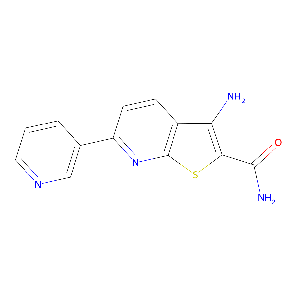 3-Amino-6-(pyridin-3-yl)thieno[2,3-b]pyridine-2-carboxamide molecular structure, CAS 118947-65-2
