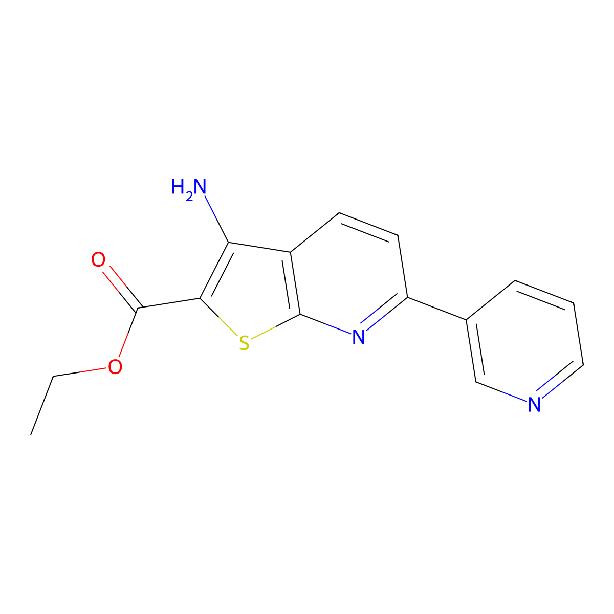 Ethyl 3-amino-6-(pyridin-3-yl)thieno[2,3-b]pyridine-2-carboxylate molecular structure, CAS 118947-67-4