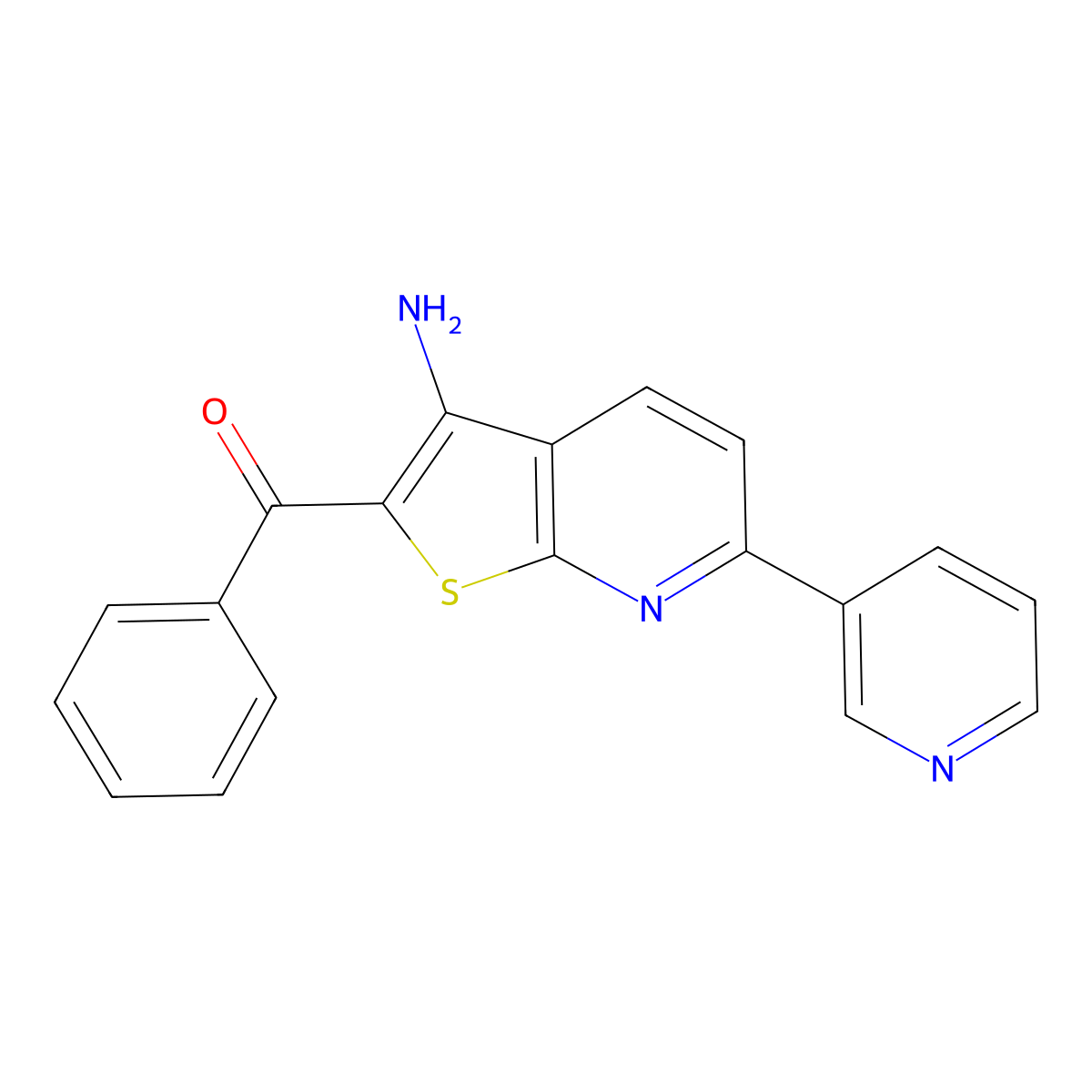 (3-Amino-6-pyridin-3-ylthieno[2,3-b]pyridin-2-yl)-phenylmethanone molecular structure, CAS 118947-69-6