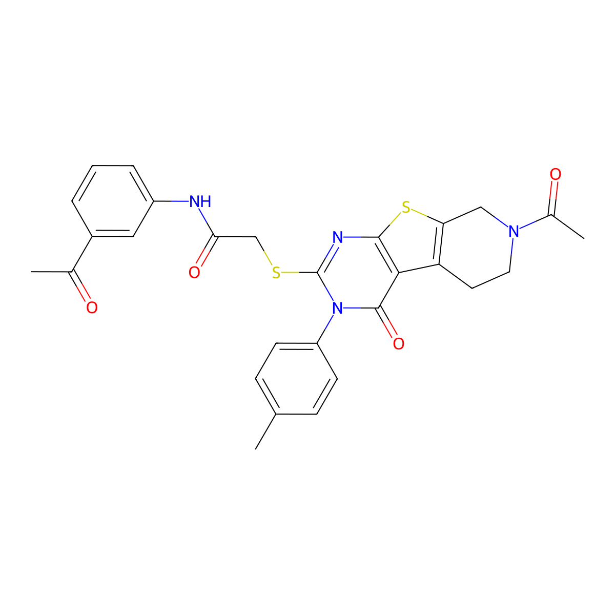 2-{[11-acetyl-4-(4-methylphenyl)-3-oxo-8-thia-4,6,11-triazatricyclo[7.4.0.0^{2,7}]trideca-1(9),2(7),5-trien-5-yl]sulfanyl}-N-(3-acetylphenyl)acetamide molecular structure, CAS 1189470-35-6