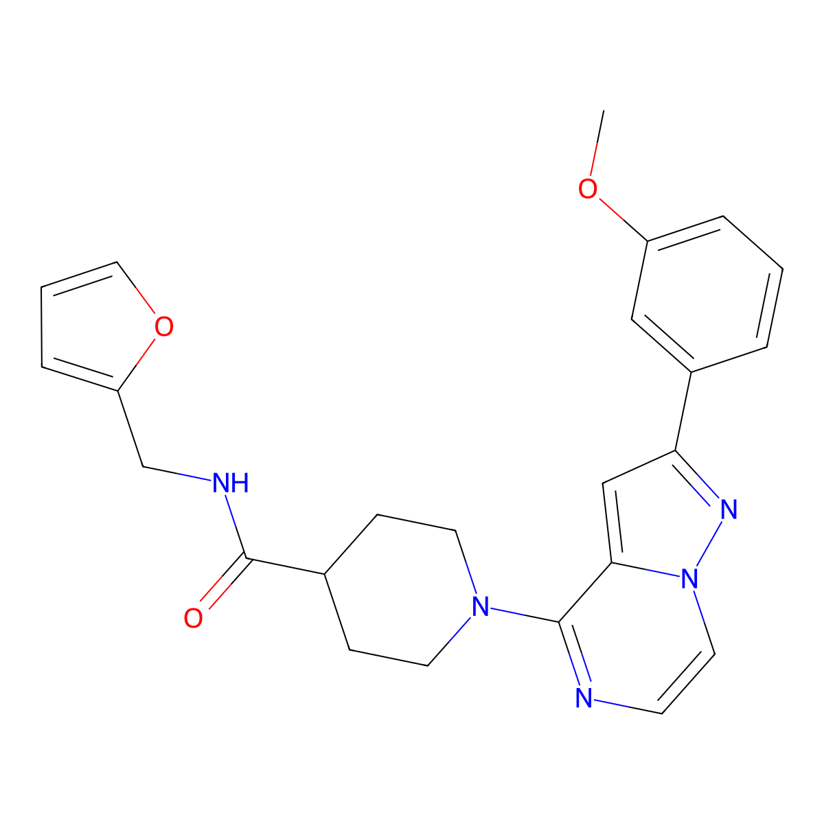 N-(furan-2-ylmethyl)-1-(2-(3-methoxyphenyl)pyrazolo[1,5-a]pyrazin-4-yl)piperidine-4-carboxamide molecular structure, CAS 1189470-60-7