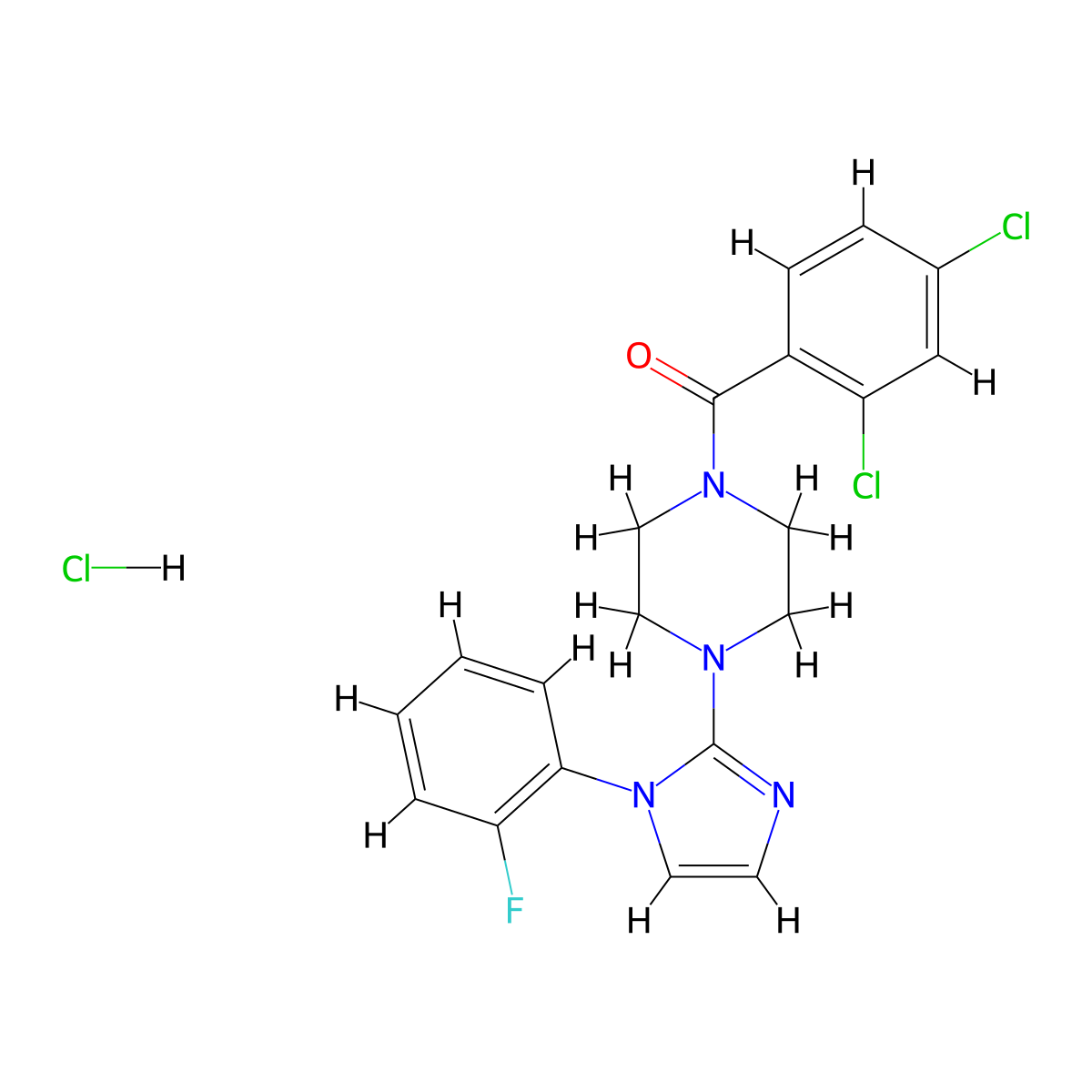 (2,4-dichlorophenyl)(4-(1-(2-fluorophenyl)-1H-imidazol-2-yl)piperazin-1-yl)methanone hydrochloride molecular structure, CAS 1189470-64-1