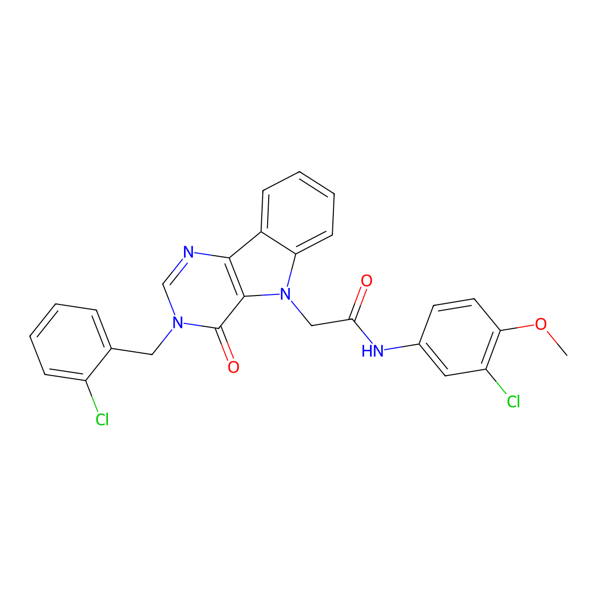 2-[3-(2-chlorobenzyl)-4-oxo-3,4-dihydro-5H-pyrimido[5,4-b]indol-5-yl]-N-(3-chloro-4-methoxyphenyl)acetamide molecular structure, CAS 1189470-68-5