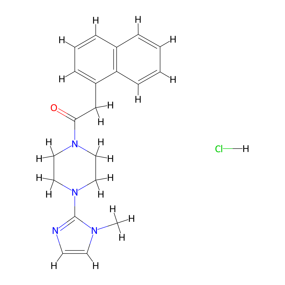 1-(4-(1-methyl-1H-imidazol-2-yl)piperazin-1-yl)-2-(naphthalen-1-yl)ethanone hydrochloride molecular structure, CAS 1189471-99-5