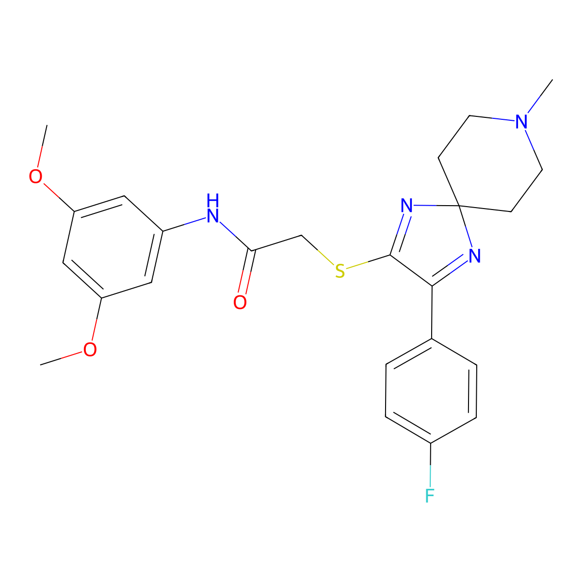 N-(3,5-dimethoxyphenyl)-2-((3-(4-fluorophenyl)-8-methyl-1,4,8-triazaspiro[4.5]deca-1,3-dien-2-yl)thio)acetamide molecular structure, CAS 1189472-03-4