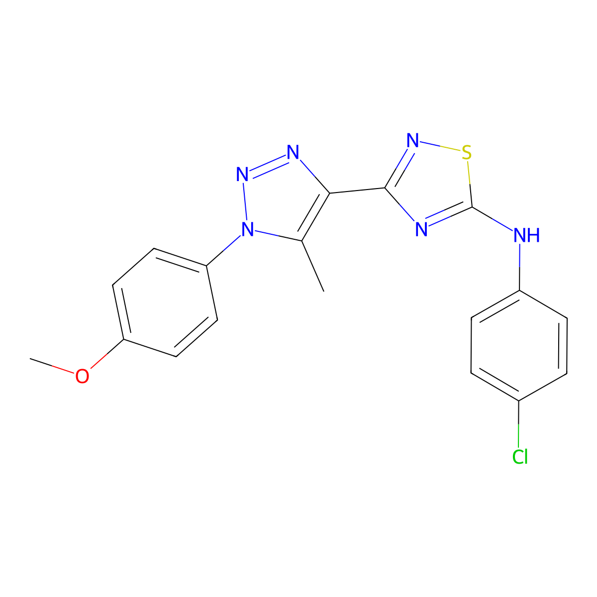 N-(4-chlorophenyl)-3-[1-(4-methoxyphenyl)-5-methyl-1H-1,2,3-triazol-4-yl]-1,2,4-thiadiazol-5-amine molecular structure, CAS 1189472-93-2