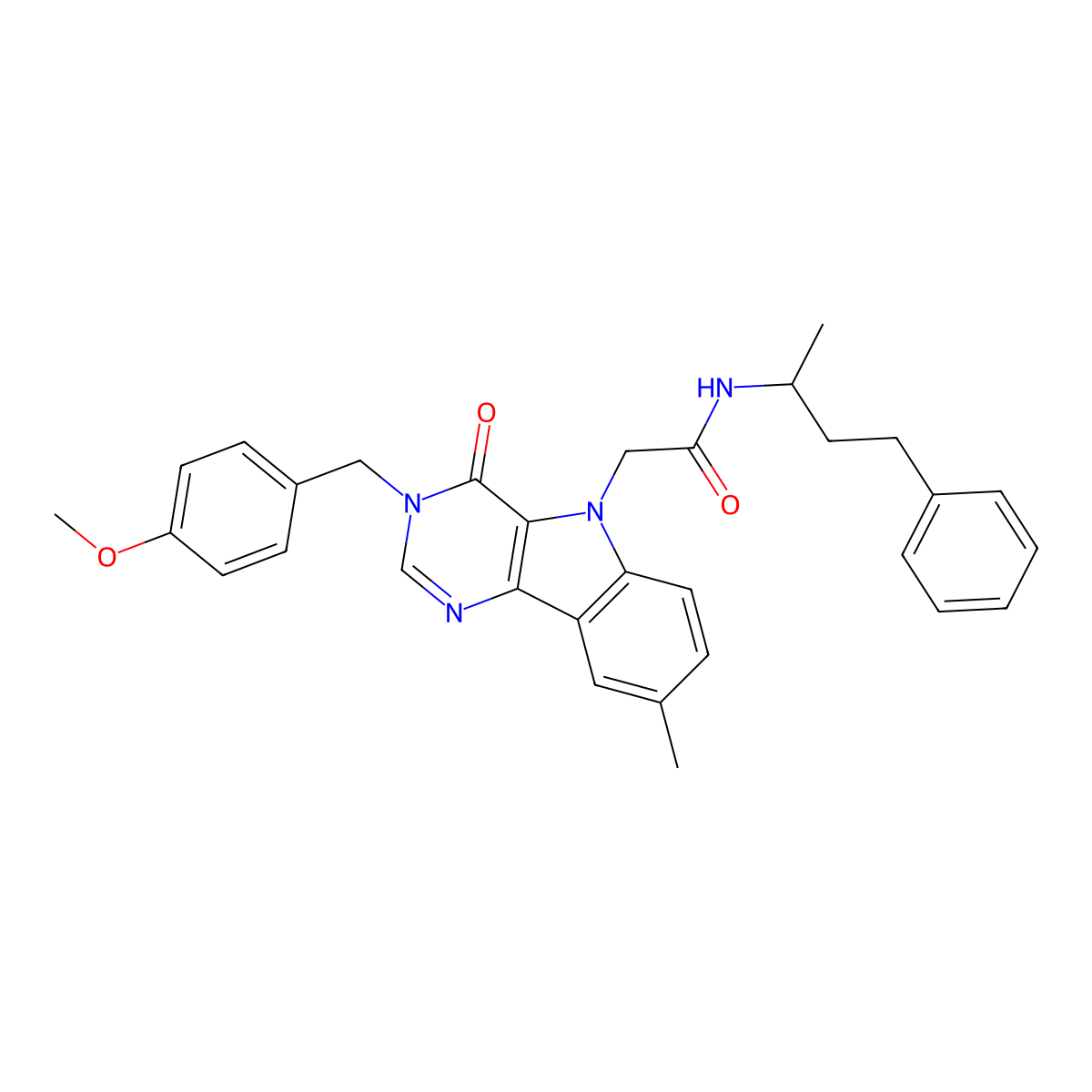 2-(3-(4-methoxybenzyl)-8-methyl-4-oxo-3H-pyrimido[5,4-b]indol-5(4H)-yl)-N-(4-phenylbutan-2-yl)acetamide molecular structure, CAS 1189474-47-2