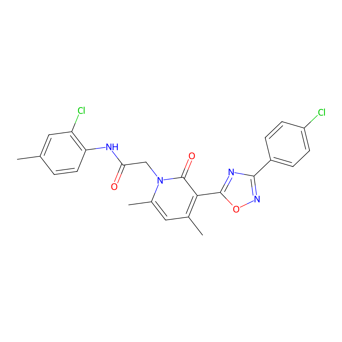 N-(2-chloro-4-methylphenyl)-2-(3-(3-(4-chlorophenyl)-1,2,4-oxadiazol-5-yl)-4,6-dimethyl-2-oxopyridin-1(2H)-yl)acetamide molecular structure, CAS 1189475-15-7