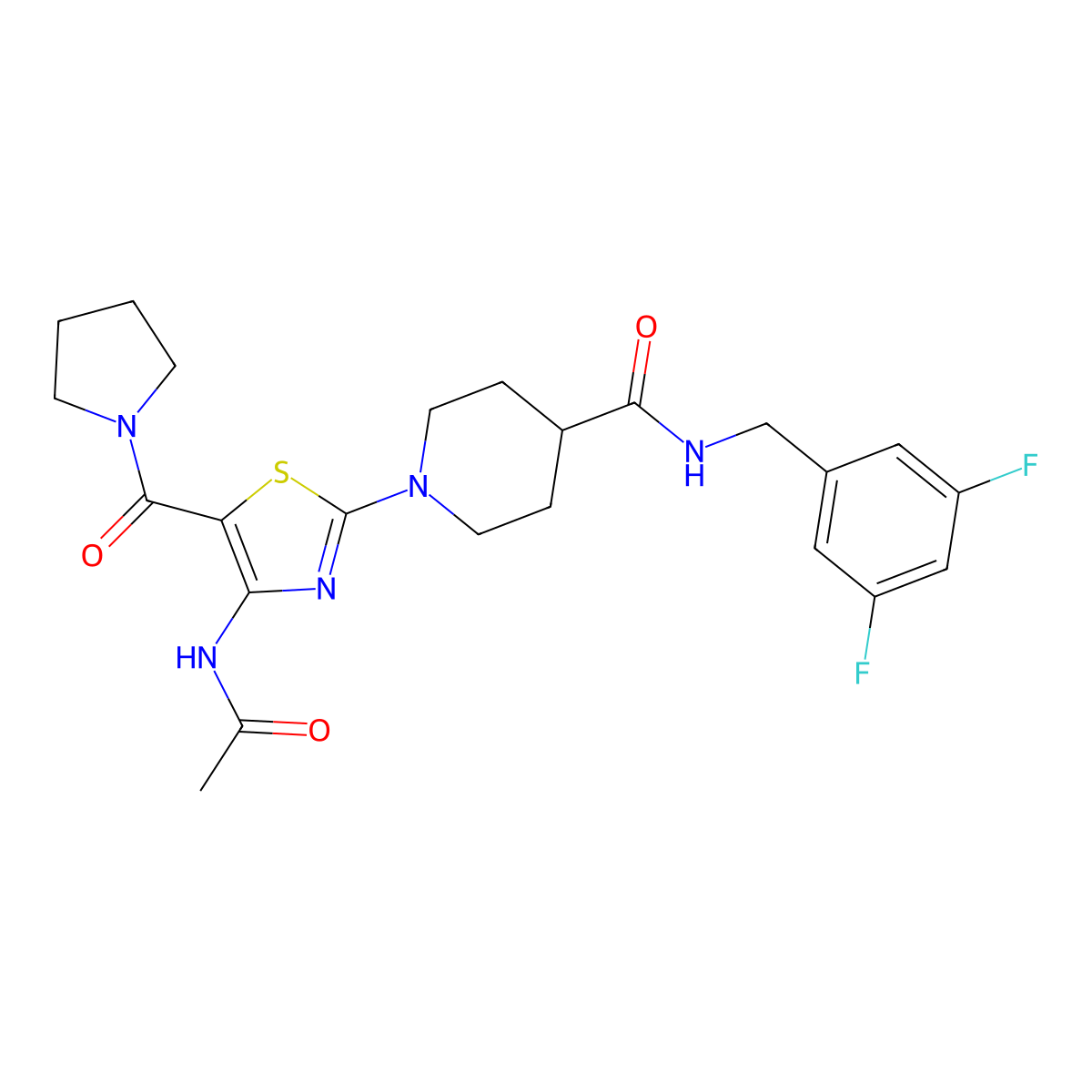 1-(4-acetamido-5-(pyrrolidine-1-carbonyl)thiazol-2-yl)-N-(3,5-difluorobenzyl)piperidine-4-carboxamide molecular structure, CAS 1189475-54-4