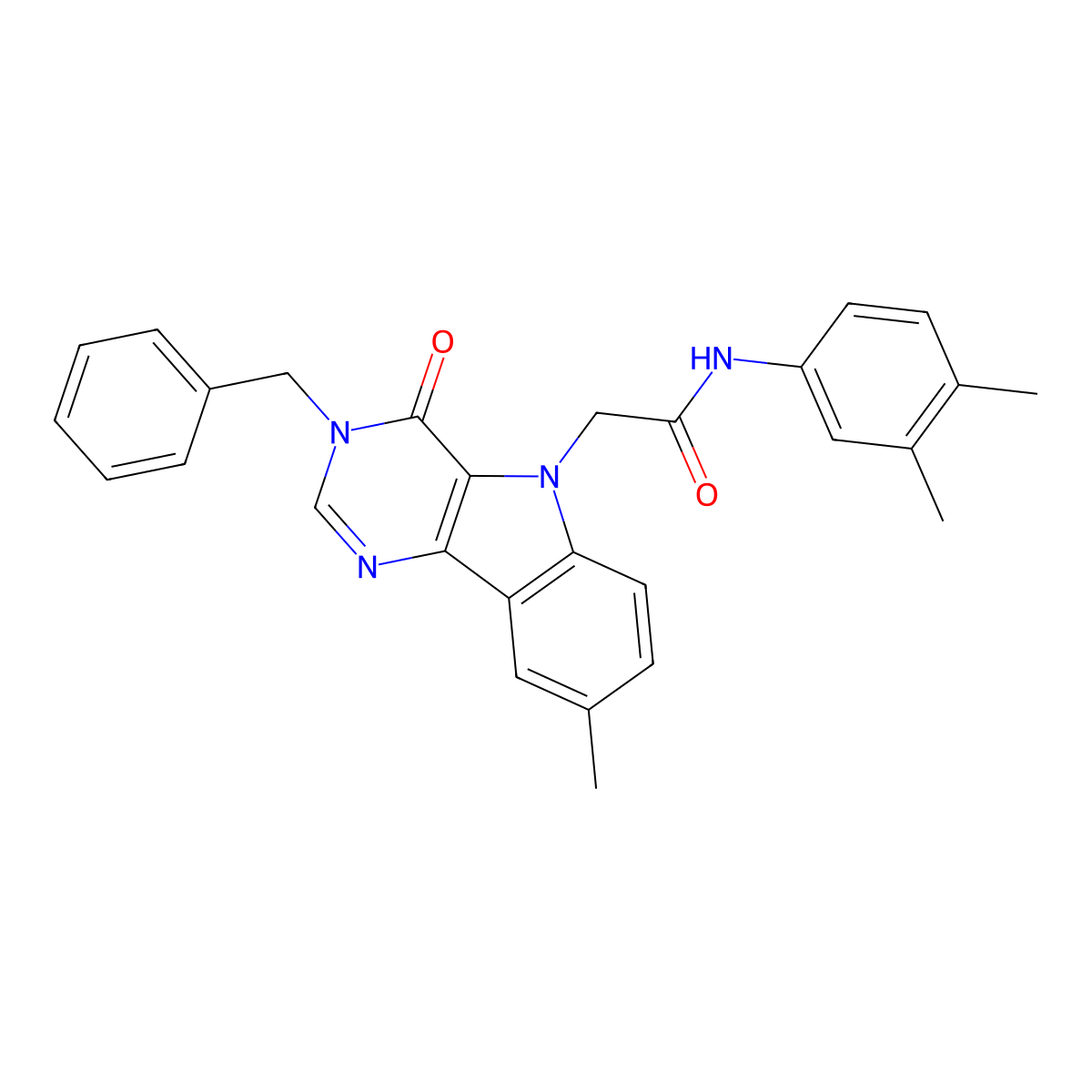 2-{3-benzyl-8-methyl-4-oxo-3H,4H,5H-pyrimido[5,4-b]indol-5-yl}-N-(3,4-dimethylphenyl)acetamide molecular structure, CAS 1189476-31-0