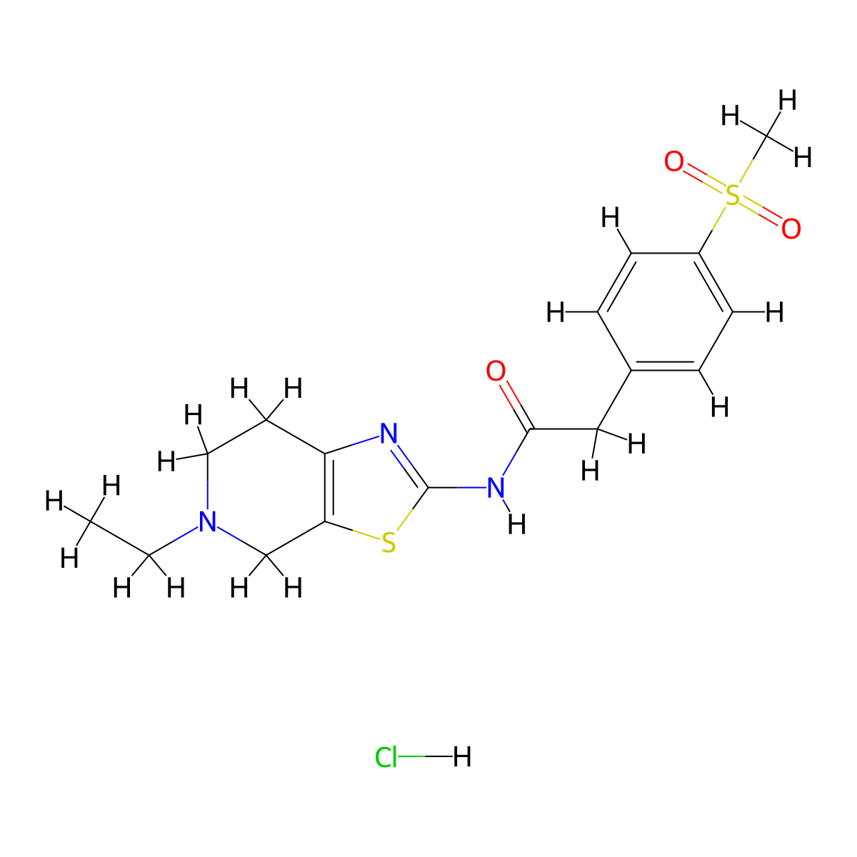 N-(5-ethyl-4,5,6,7-tetrahydrothiazolo[5,4-c]pyridin-2-yl)-2-(4-(methylsulfonyl)phenyl)acetamide hydrochloride molecular structure, CAS 1189476-35-4