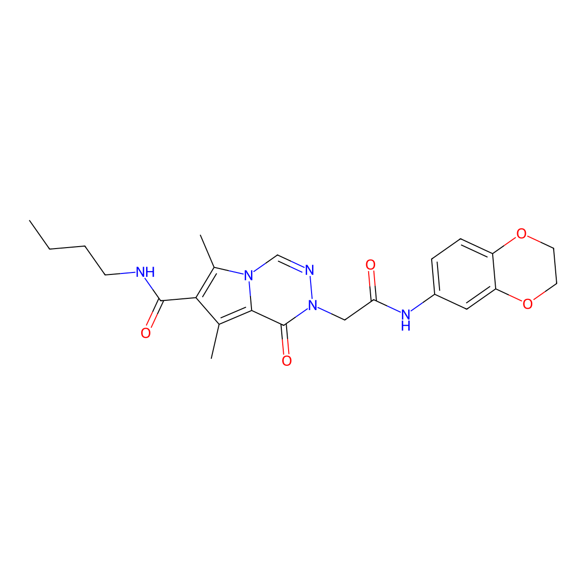 N-butyl-2-{[(2,3-dihydro-1,4-benzodioxin-6-yl)carbamoyl]methyl}-6,8-dimethyl-1-oxo-1H,2H-pyrrolo[1,2-d][1,2,4]triazine-7-carboxamide molecular structure, CAS 1189476-70-7