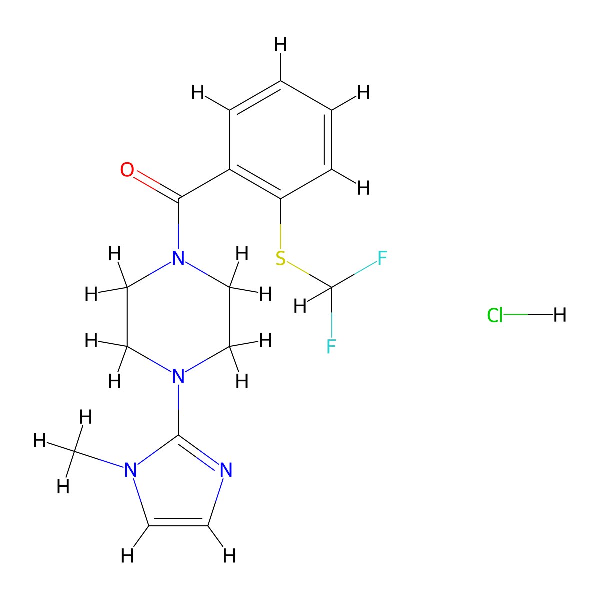 (2-((difluoromethyl)thio)phenyl)(4-(1-methyl-1H-imidazol-2-yl)piperazin-1-yl)methanone hydrochloride molecular structure, CAS 1189477-55-1