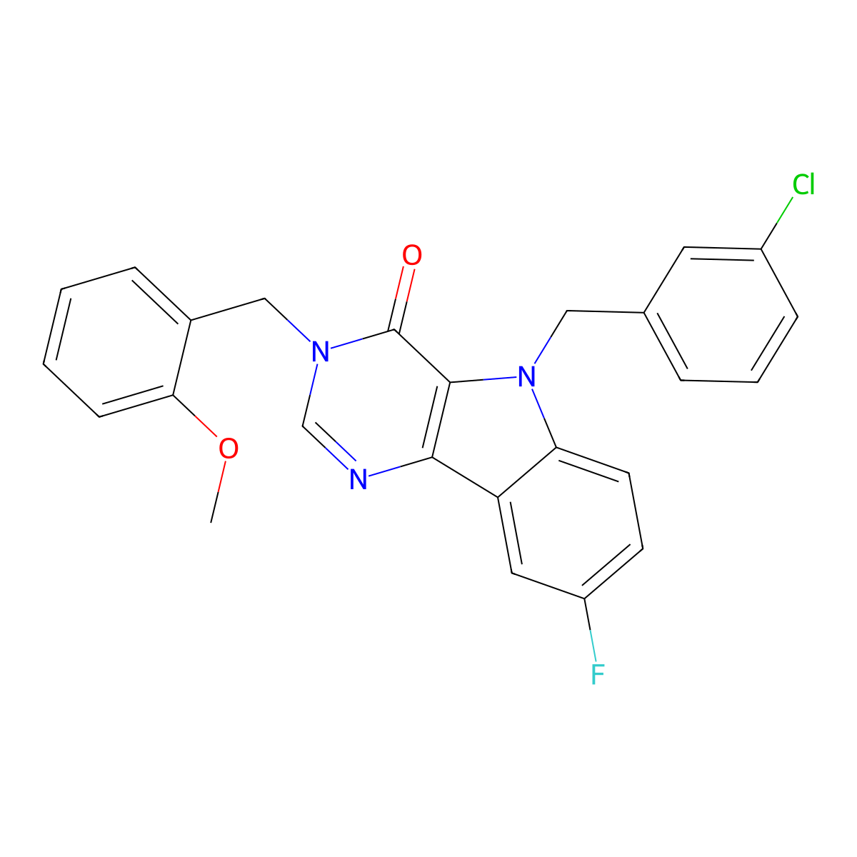 5-(3-chlorobenzyl)-8-fluoro-3-(2-methoxybenzyl)-3H-pyrimido[5,4-b]indol-4(5H)-one molecular structure, CAS 1189477-90-4