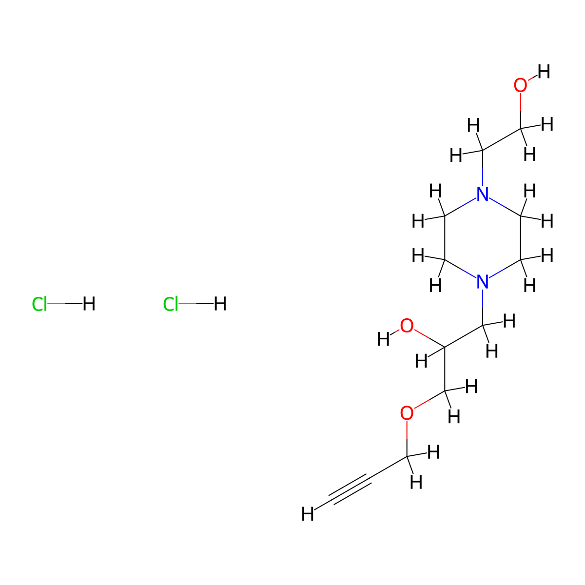1-(4-(2-Hydroxyethyl)piperazin-1-yl)-3-(prop-2-yn-1-yloxy)propan-2-ol dihydrochloride molecular structure, CAS 1189478-37-2