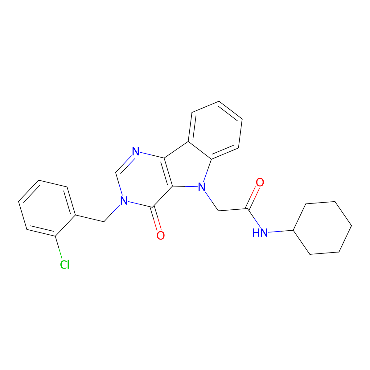 2-(3-(2-chlorobenzyl)-4-oxo-3H-pyrimido[5,4-b]indol-5(4H)-yl)-N-cyclohexylacetamide molecular structure, CAS 1189478-63-4
