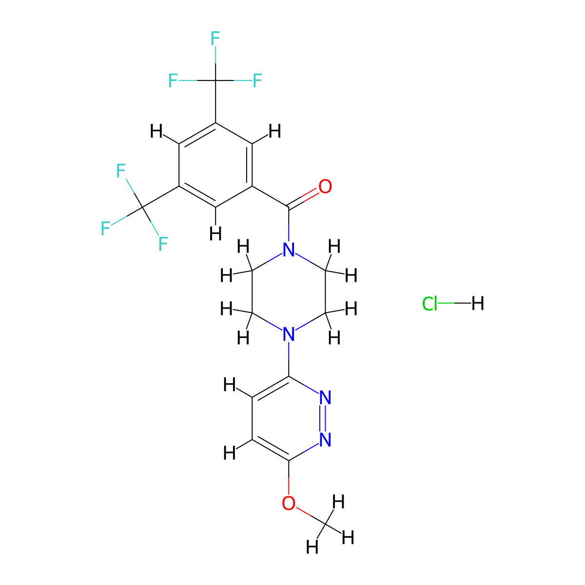 (3,5-Bis(trifluoromethyl)phenyl)(4-(6-methoxypyridazin-3-yl)piperazin-1-yl)methanone hydrochloride molecular structure, CAS 1189479-42-2