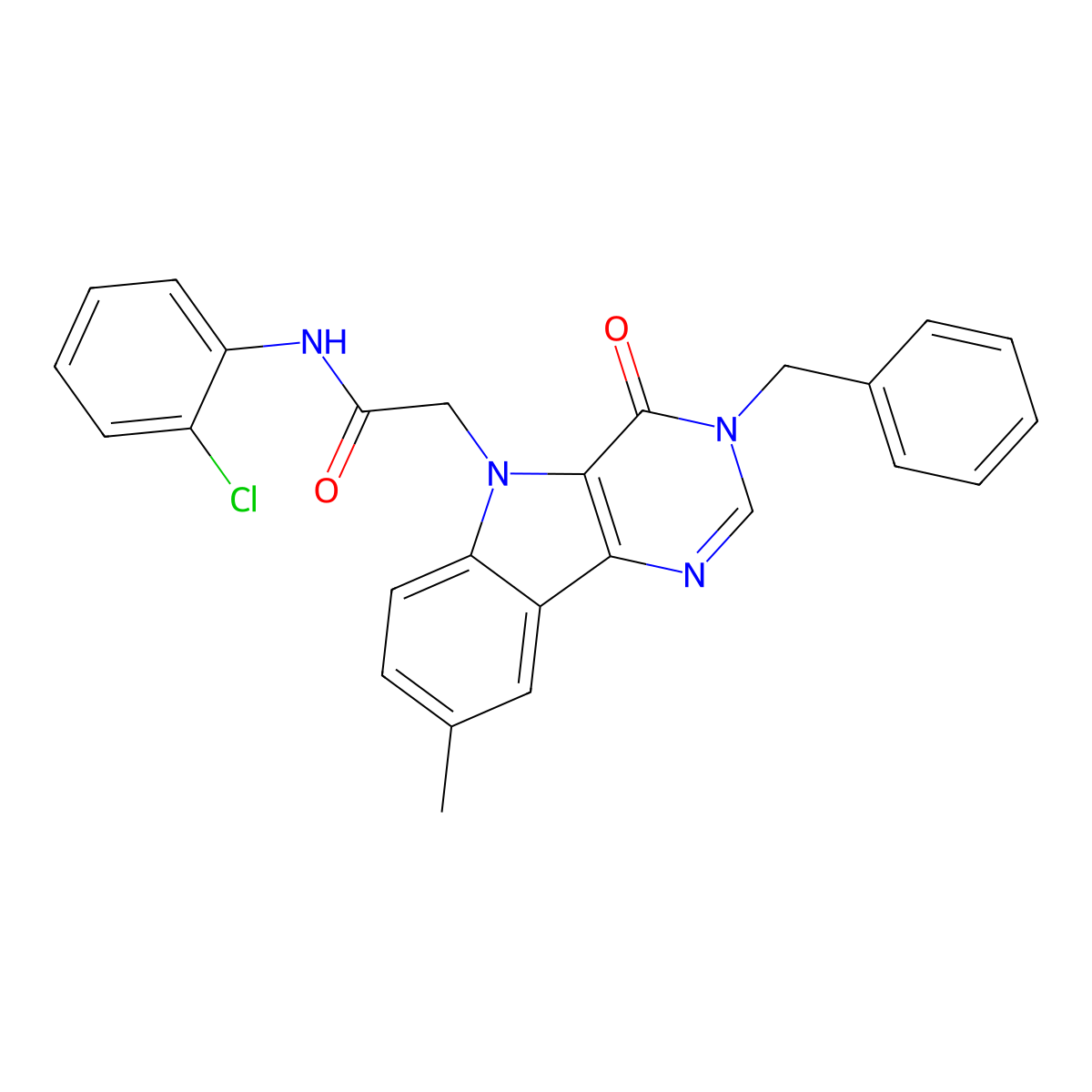 2-(3-benzyl-8-methyl-4-oxo-3H-pyrimido[5,4-b]indol-5(4H)-yl)-N-(2-chlorophenyl)acetamide molecular structure, CAS 1189479-47-7