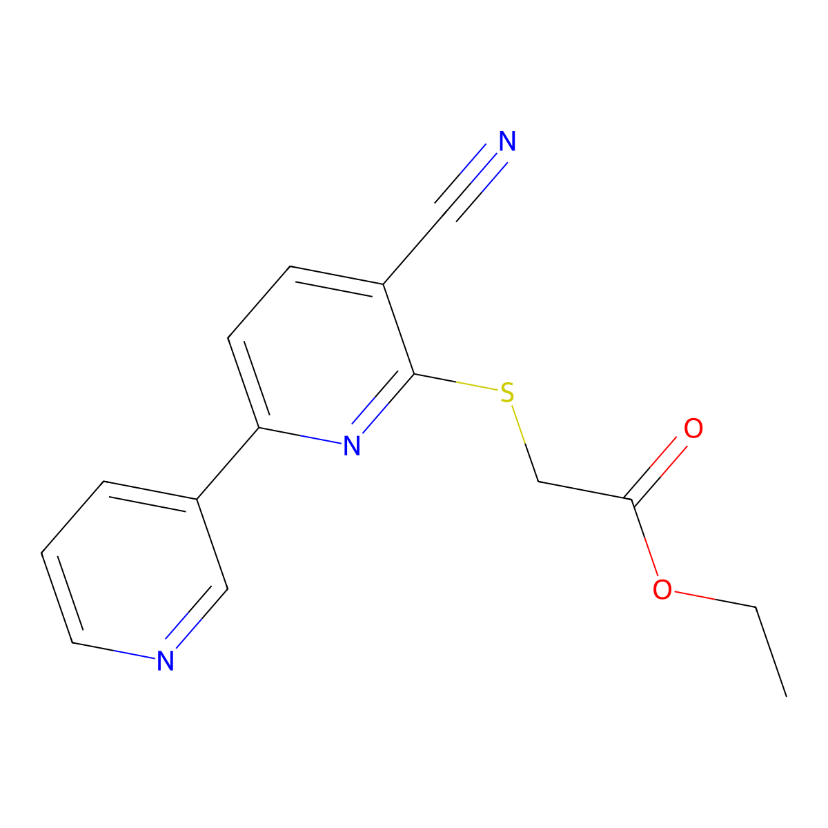 Ethyl 2-(3-cyano-6-pyridin-3-ylpyridin-2-yl)sulfanylacetate molecular structure, CAS 118948-02-0