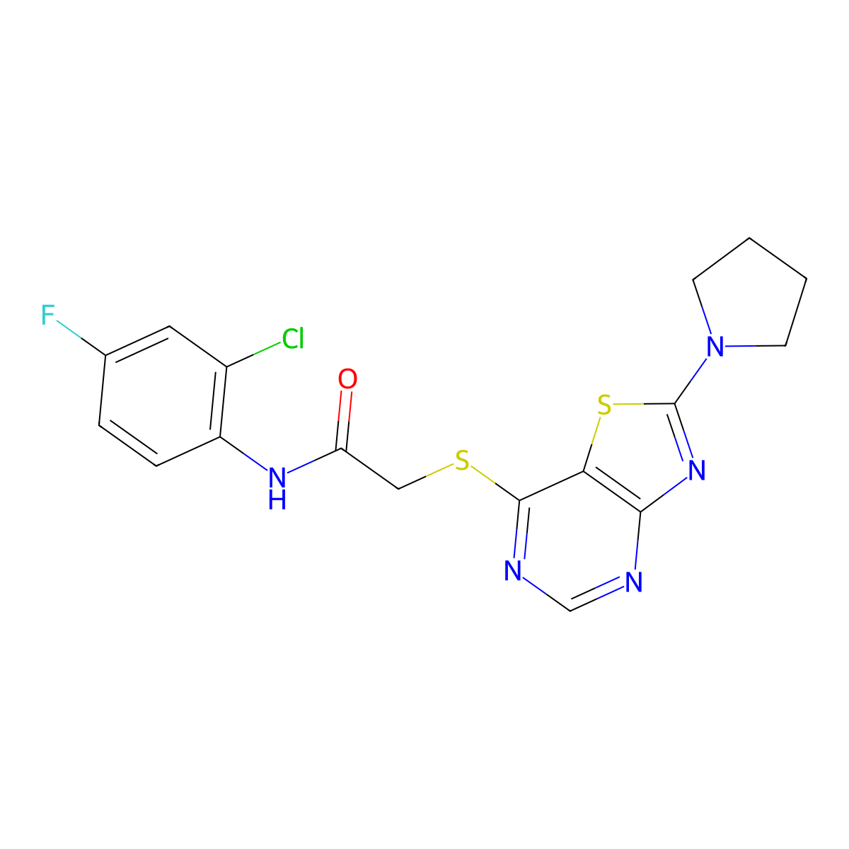 N-(2-chloro-4-fluorophenyl)-2-((2-(pyrrolidin-1-yl)thiazolo[4,5-d]pyrimidin-7-yl)thio)acetamide molecular structure, CAS 1189480-21-4