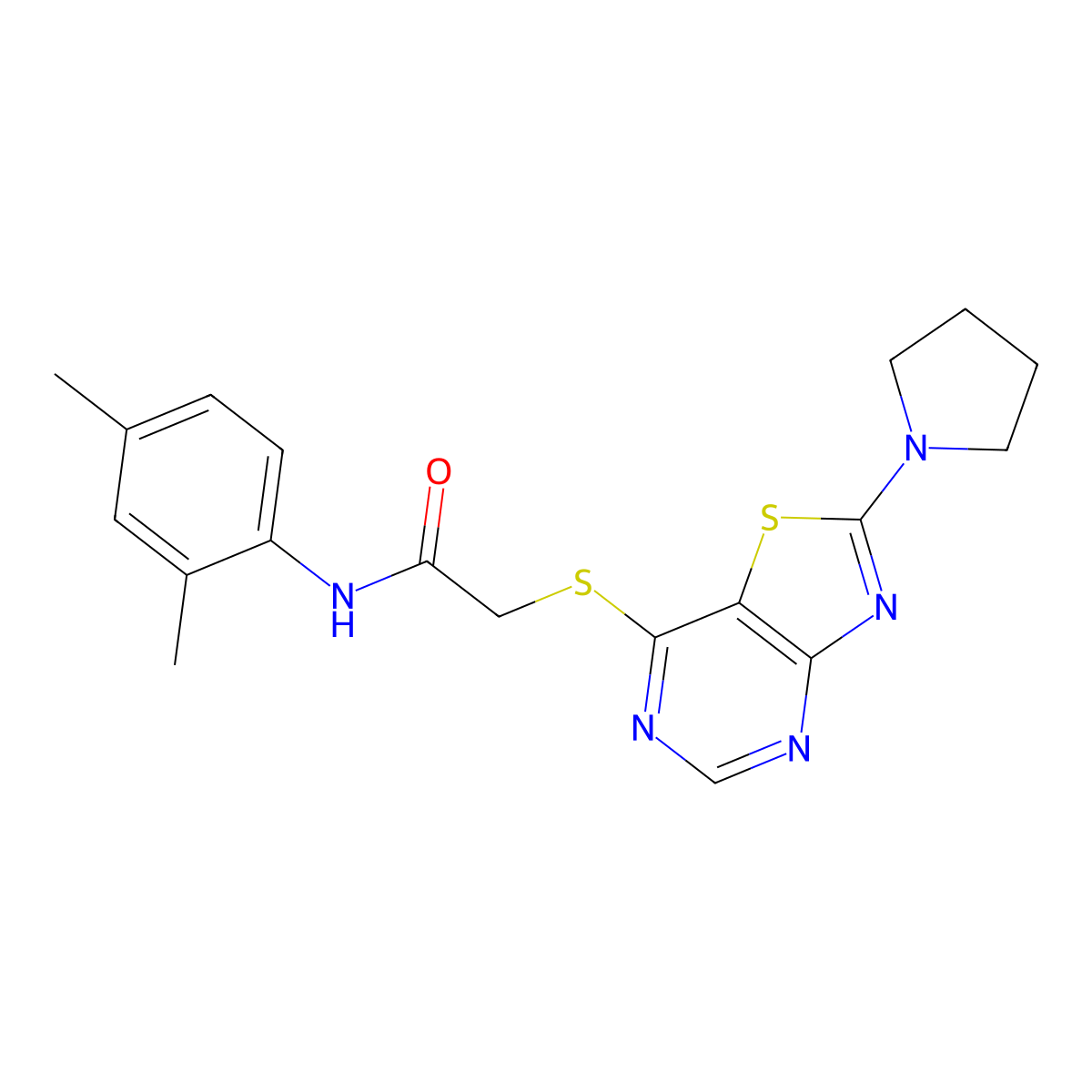 N-(2,4-dimethylphenyl)-2-((2-(pyrrolidin-1-yl)thiazolo[4,5-d]pyrimidin-7-yl)thio)acetamide molecular structure, CAS 1189481-84-2