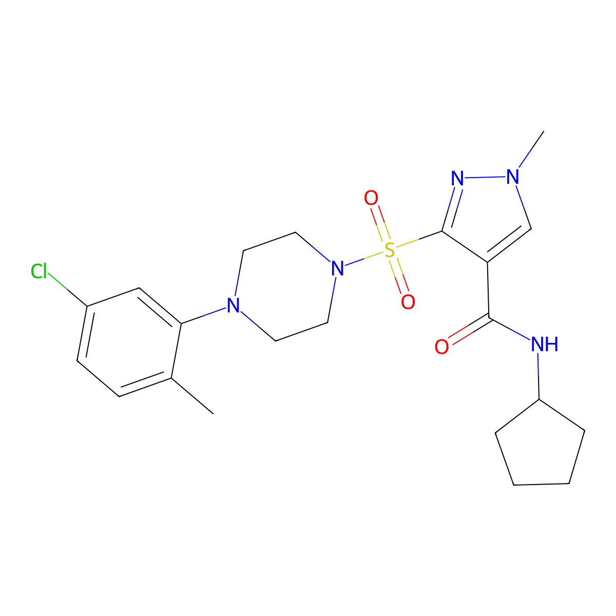 3-{[4-(5-chloro-2-methylphenyl)piperazin-1-yl]sulfonyl}-N-cyclopentyl-1-methyl-1H-pyrazole-4-carboxamide molecular structure, CAS 1189482-03-8