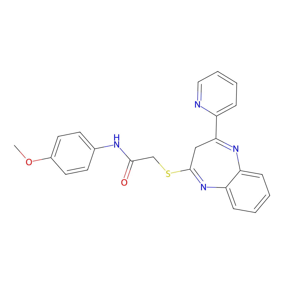 N-(4-methoxyphenyl)-2-{[4-(pyridin-2-yl)-3H-1,5-benzodiazepin-2-yl]sulfanyl}acetamide molecular structure, CAS 1189482-46-9