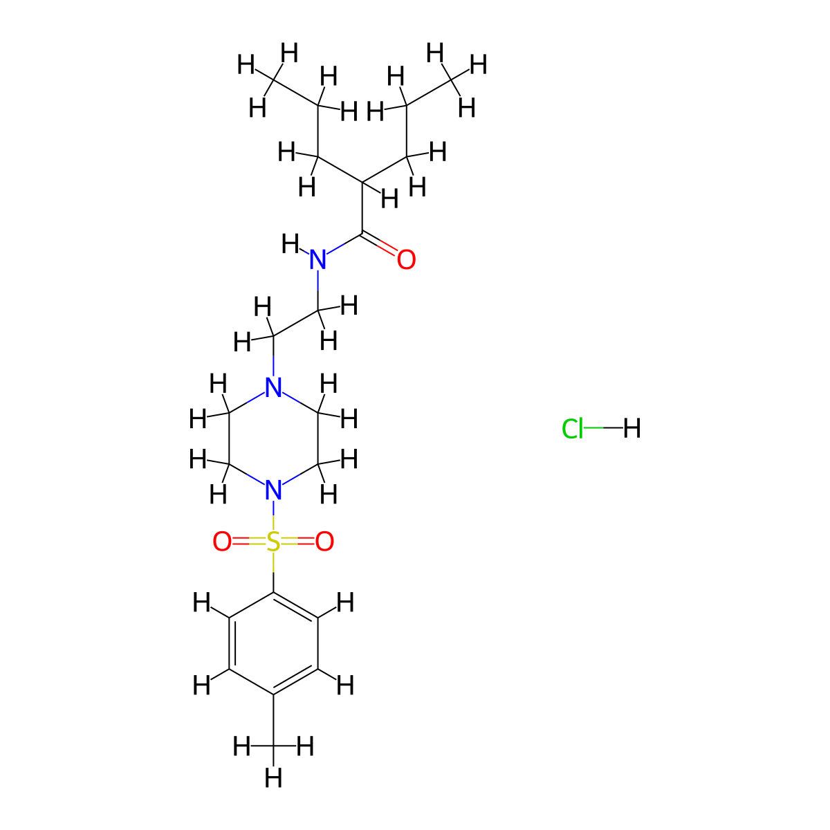 2-propyl-N-(2-(4-tosylpiperazin-1-yl)ethyl)pentanamide hydrochloride molecular structure, CAS 1189483-84-8