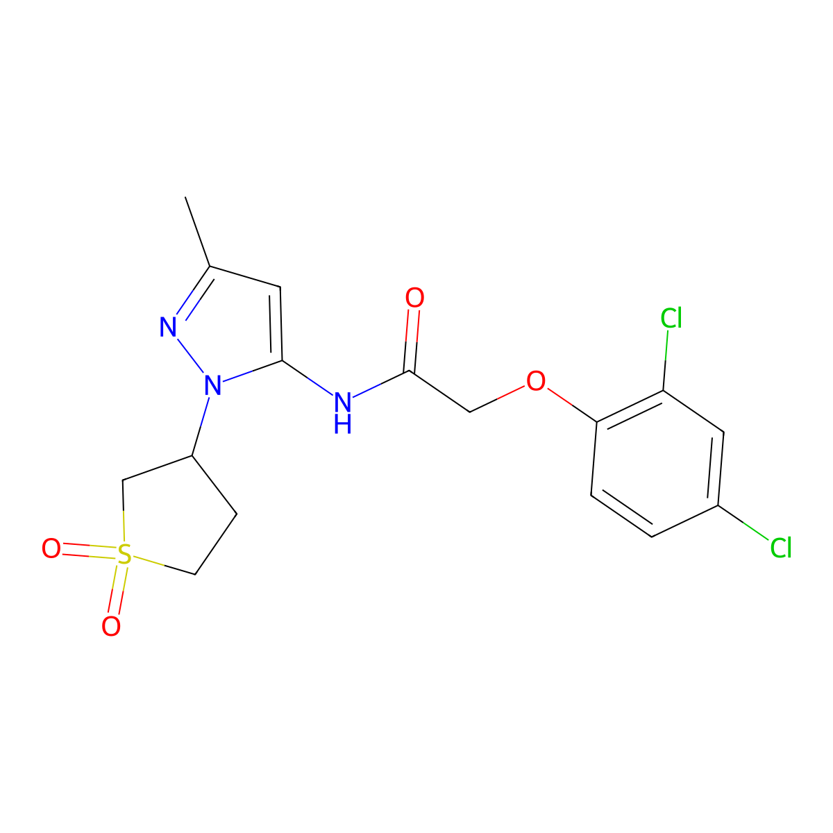 2-(2,4-dichlorophenoxy)-N-[1-(1,1-dioxo-1lambda6-thiolan-3-yl)-3-methyl-1H-pyrazol-5-yl]acetamide molecular structure, CAS 1189484-17-0