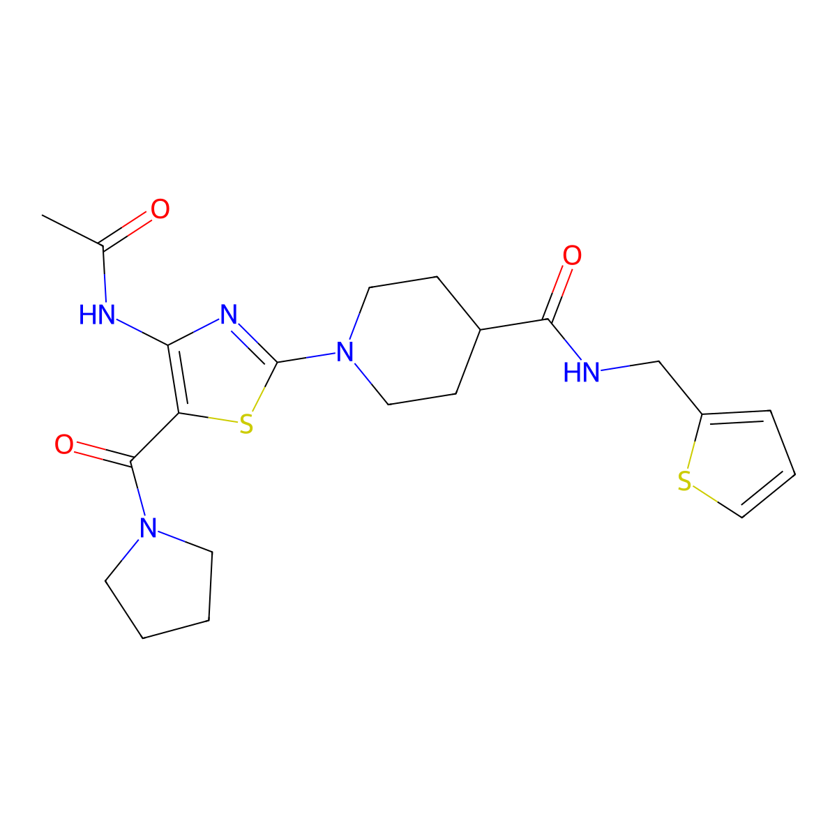 1-(4-acetamido-5-(pyrrolidine-1-carbonyl)thiazol-2-yl)-N-(thiophen-2-ylmethyl)piperidine-4-carboxamide molecular structure, CAS 1189484-29-4