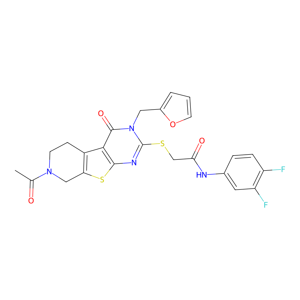 2-({11-acetyl-4-[(furan-2-yl)methyl]-3-oxo-8-thia-4,6,11-triazatricyclo[7.4.0.0^{2,7}]trideca-1(9),2(7),5-trien-5-yl}sulfanyl)-N-(3,4-difluorophenyl)acetamide molecular structure, CAS 1189484-35-2