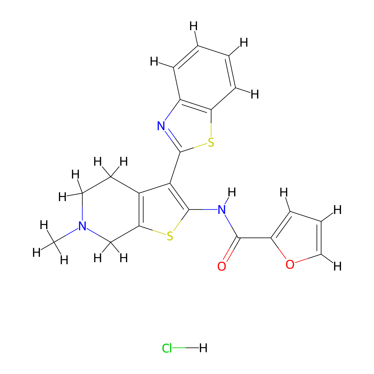 N-(3-(benzo[d]thiazol-2-yl)-6-methyl-4,5,6,7-tetrahydrothieno[2,3-c]pyridin-2-yl)furan-2-carboxamide hydrochloride molecular structure, CAS 1189484-95-4