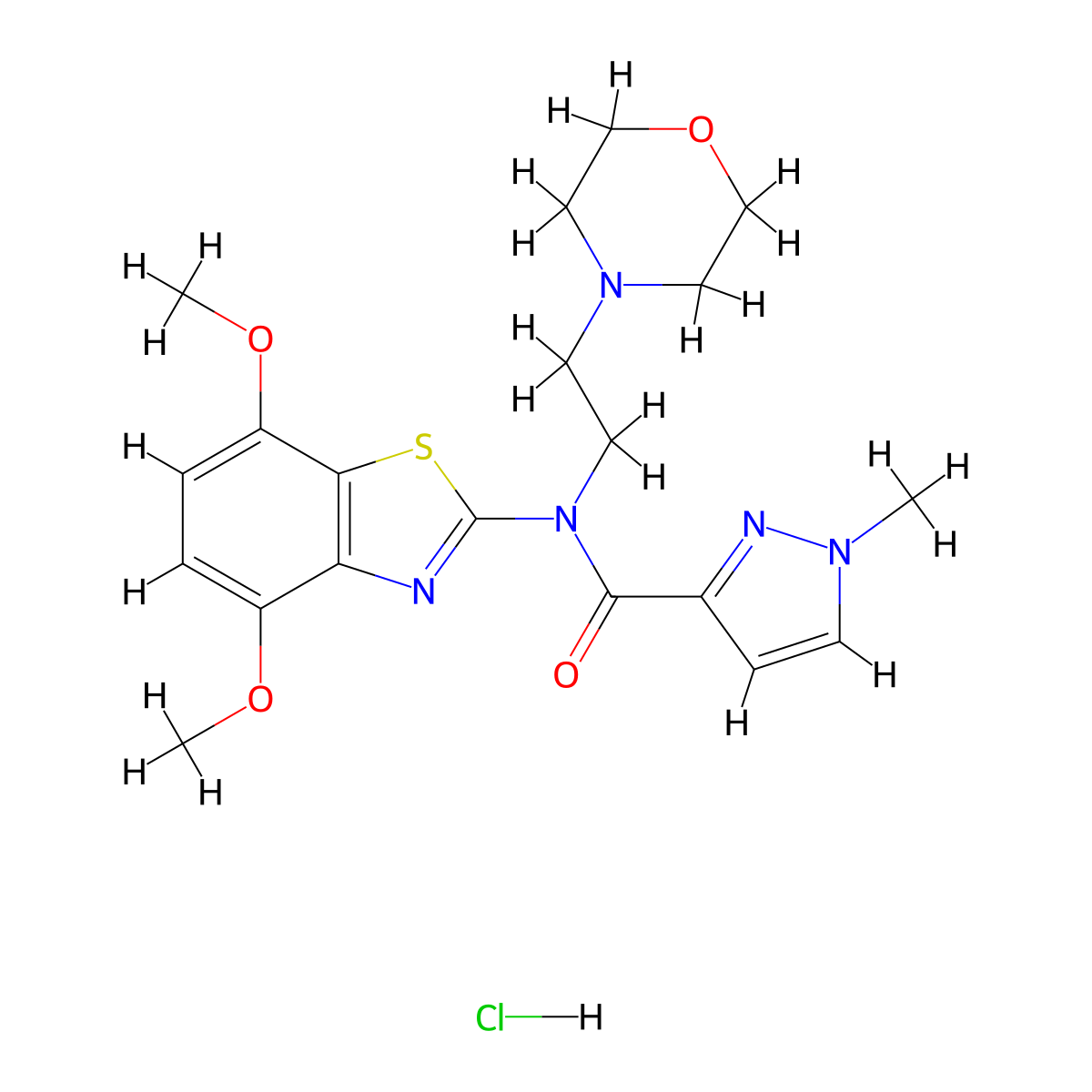 N-(4,7-dimethoxybenzo[d]thiazol-2-yl)-1-methyl-N-(2-morpholinoethyl)-1H-pyrazole-3-carboxamide hydrochloride molecular structure, CAS 1189485-28-6