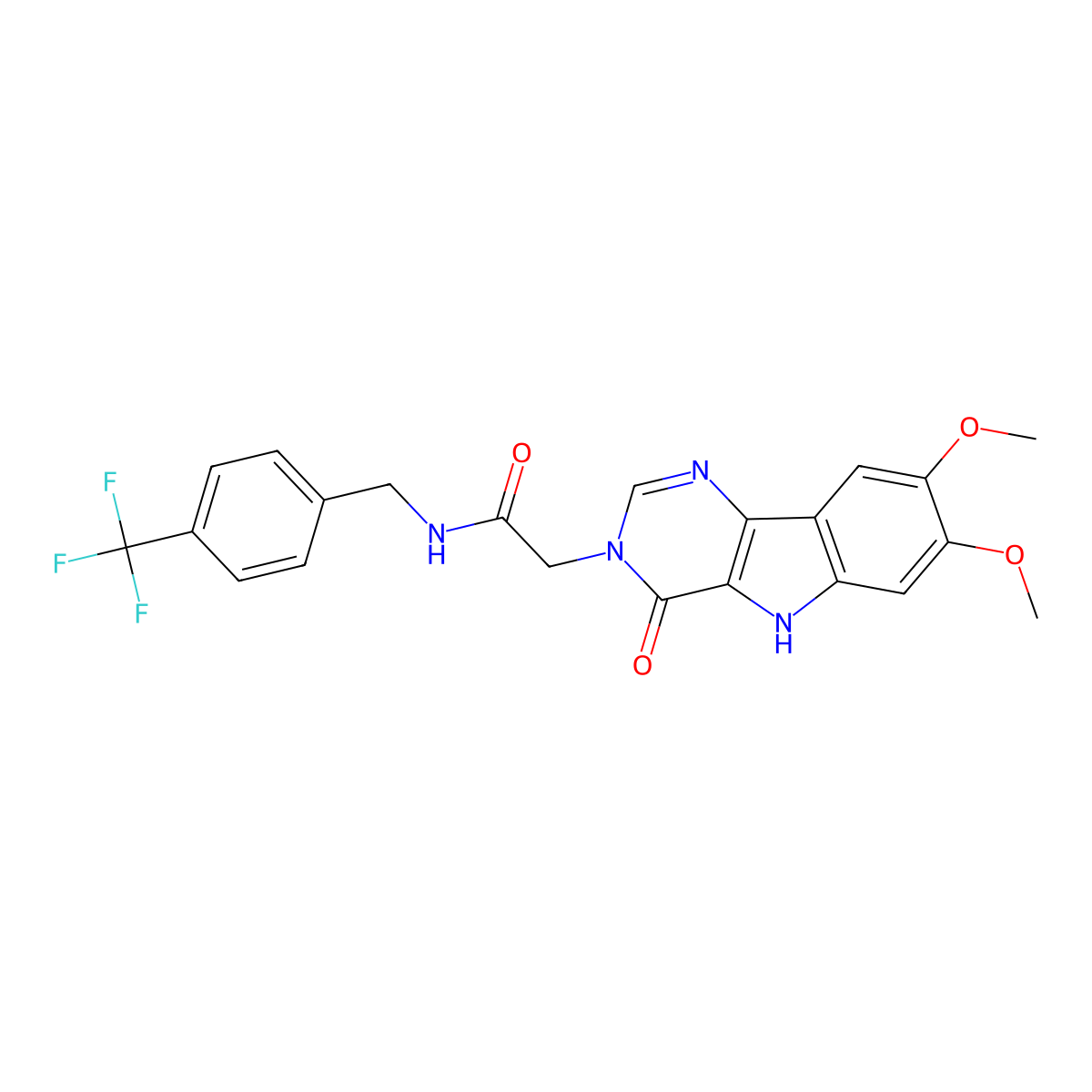 2-(7,8-dimethoxy-4-oxo-4,5-dihydro-3H-pyrimido[5,4-b]indol-3-yl)-N-(4-(trifluoromethyl)benzyl)acetamide molecular structure, CAS 1189486-92-7