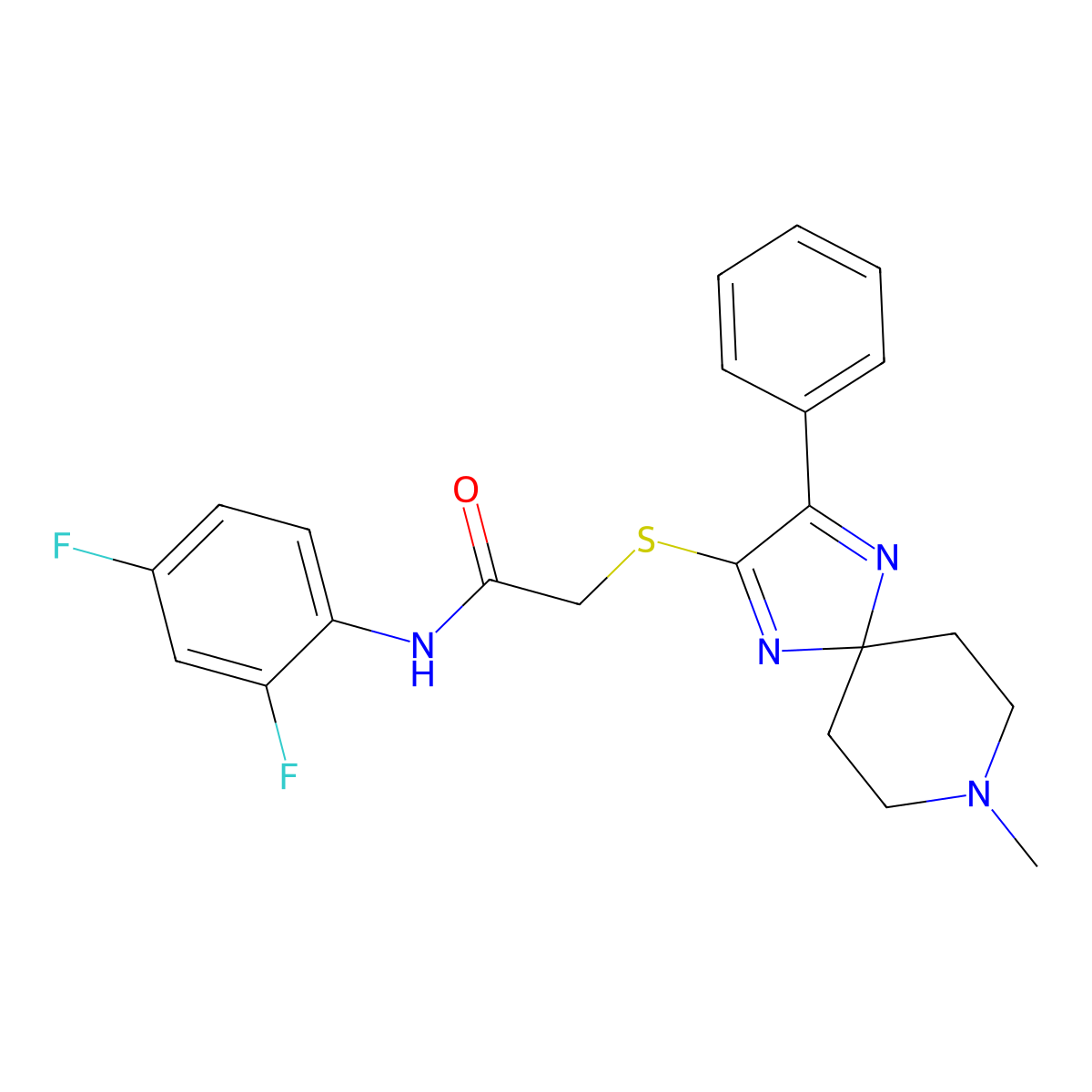 N-(2,4-difluorophenyl)-2-((8-methyl-3-phenyl-1,4,8-triazaspiro[4.5]deca-1,3-dien-2-yl)thio)acetamide molecular structure, CAS 1189487-38-4