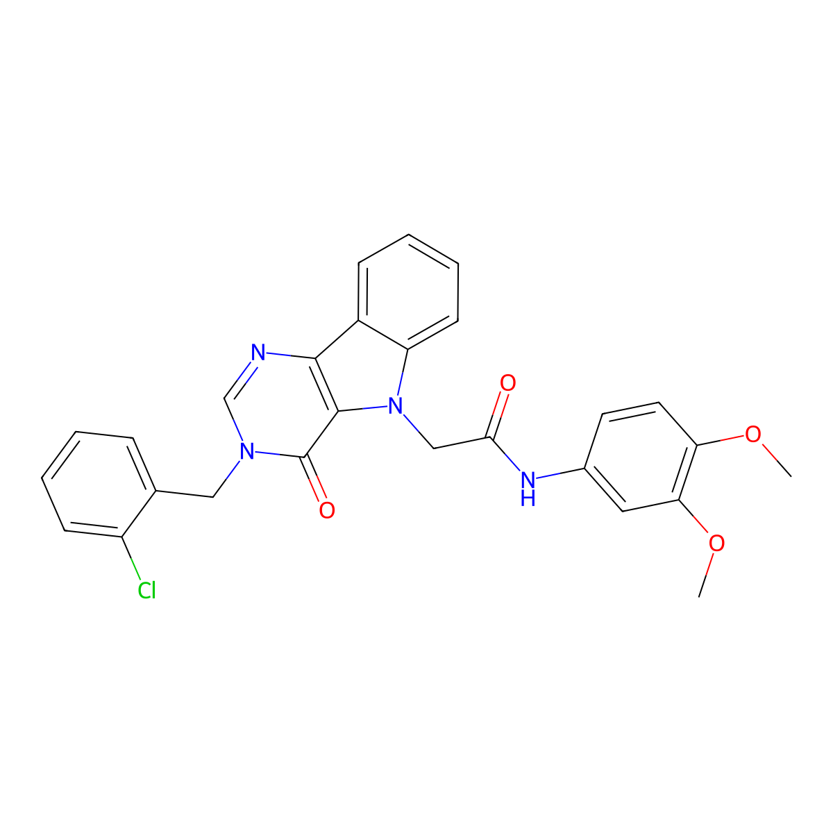 2-(3-(2-chlorobenzyl)-4-oxo-3H-pyrimido[5,4-b]indol-5(4H)-yl)-N-(3,4-dimethoxyphenyl)acetamide molecular structure, CAS 1189487-62-4