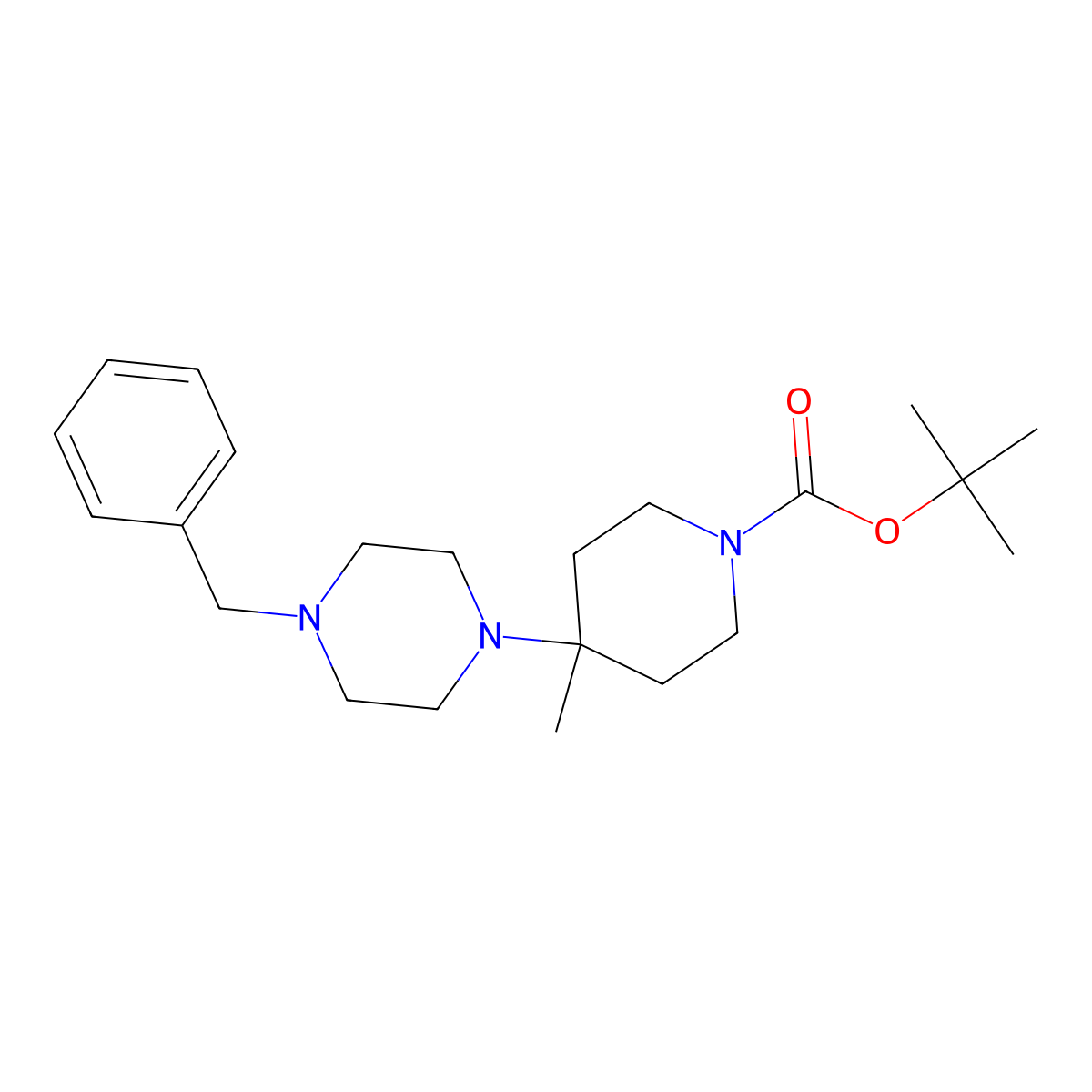 Tert-butyl 4-(4-benzylpiperazin-1-yl)-4-methylpiperidine-1-carboxylate molecular structure, CAS 1189489-52-8