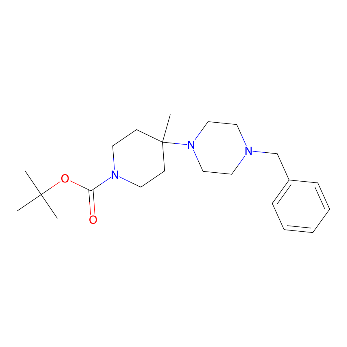 Tert-butyl 4-(4-benzylpiperazin-1-yl)-4-methylpiperidine-1-carboxylate molecular structure, CAS 1189489-52-8