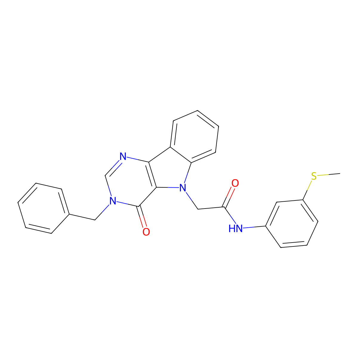 2-(3-benzyl-4-oxo-3H-pyrimido[5,4-b]indol-5(4H)-yl)-N-(3-(methylthio)phenyl)acetamide molecular structure, CAS 1189489-96-0