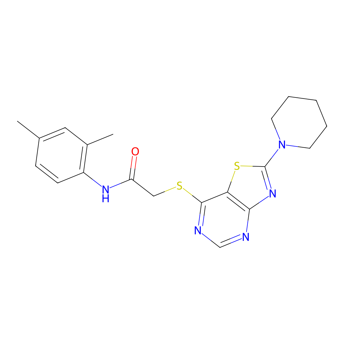 N-(2,4-dimethylphenyl)-2-((2-(piperidin-1-yl)thiazolo[4,5-d]pyrimidin-7-yl)thio)acetamide molecular structure, CAS 1189490-83-2
