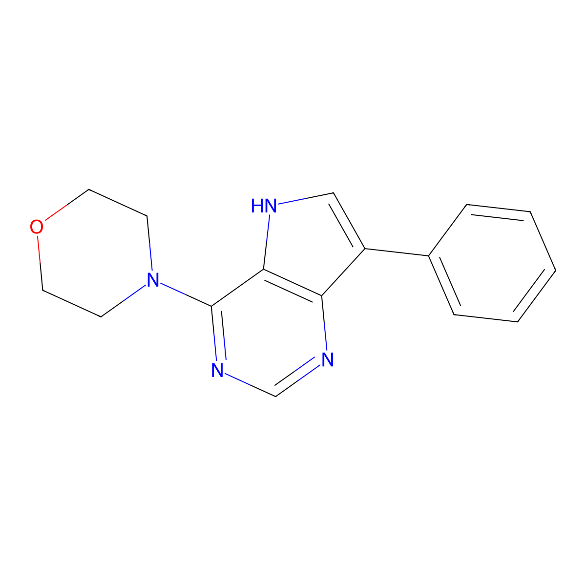 4-(morpholin-4-yl)-7-phenyl-5H-pyrrolo[3,2-d]pyrimidine molecular structure, CAS 1189491-55-1
