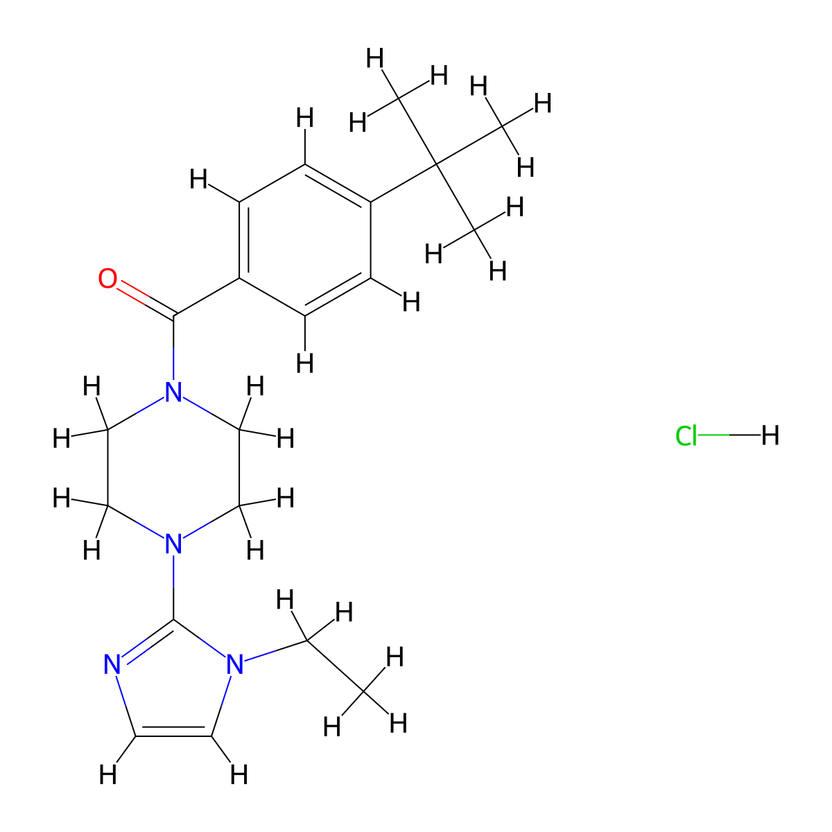 (4-(tert-butyl)phenyl)(4-(1-ethyl-1H-imidazol-2-yl)piperazin-1-yl)methanone hydrochloride molecular structure, CAS 1189491-82-4