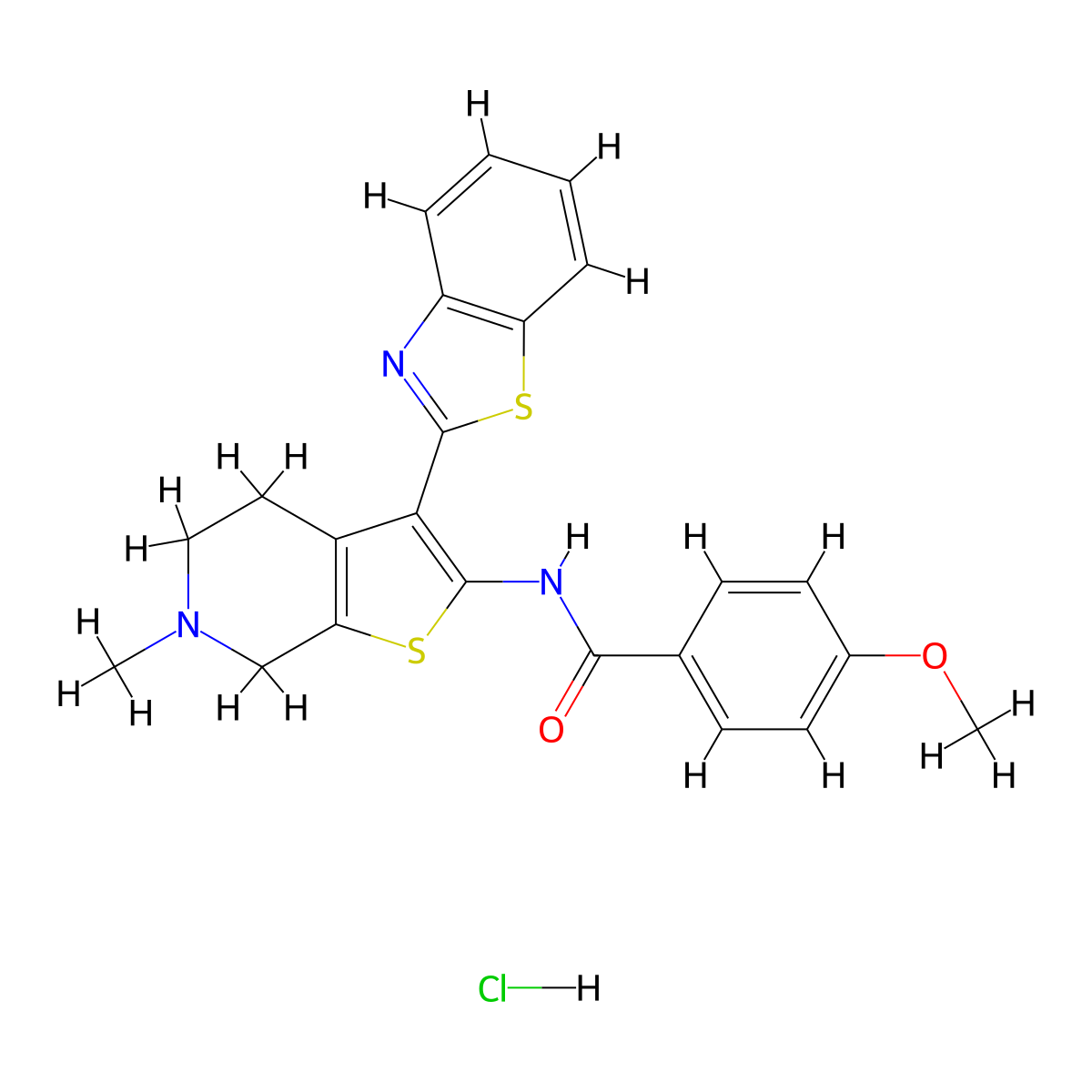 N-(3-(benzo[d]thiazol-2-yl)-6-methyl-4,5,6,7-tetrahydrothieno[2,3-c]pyridin-2-yl)-4-methoxybenzamide hydrochloride molecular structure, CAS 1189492-14-5
