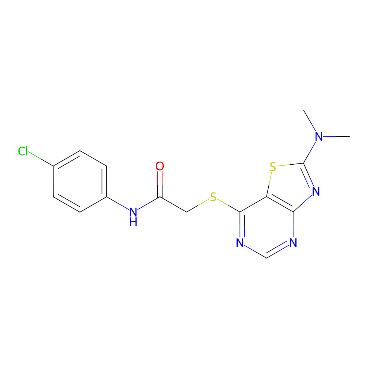N-(4-chlorophenyl)-2-((2-(dimethylamino)thiazolo[4,5-d]pyrimidin-7-yl)thio)acetamide molecular structure, CAS 1189492-45-2